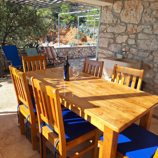 Living room, Seaside House Sonja, Seaside House Sonja - Robinson type accommodation on Hvar island in isolated bay Gdinj